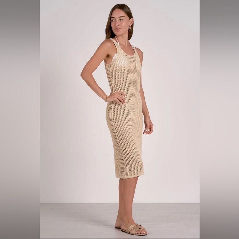 Elan Sleeveless Knit Midi Dress in Beige / Ivory / Off White